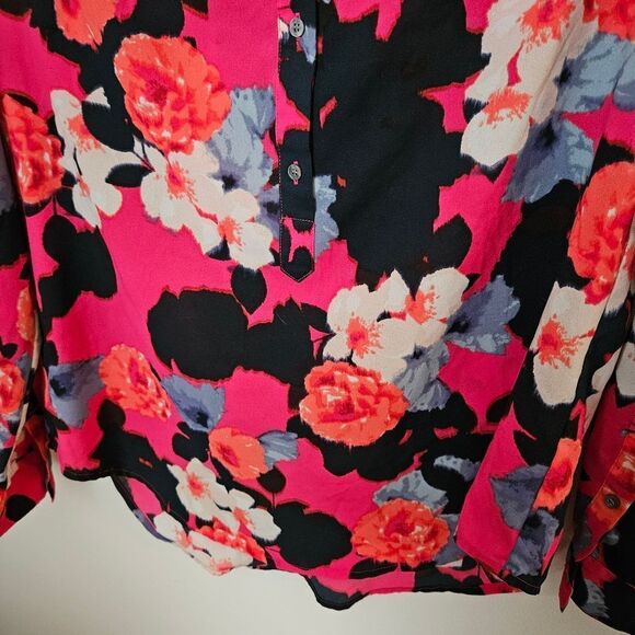 J.Crew Blouse Long Sleeve Floral Pink Purple Black Buttons Business Casual - Picture 3 of 9
